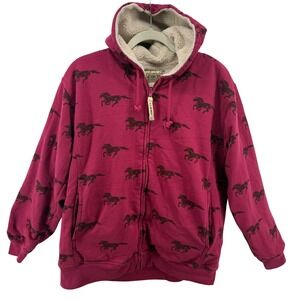 C.E. Schmidt Workwear Fit for Her Sherpa Lined Zip Up Hoodie XL‎ Horse Print Vtg